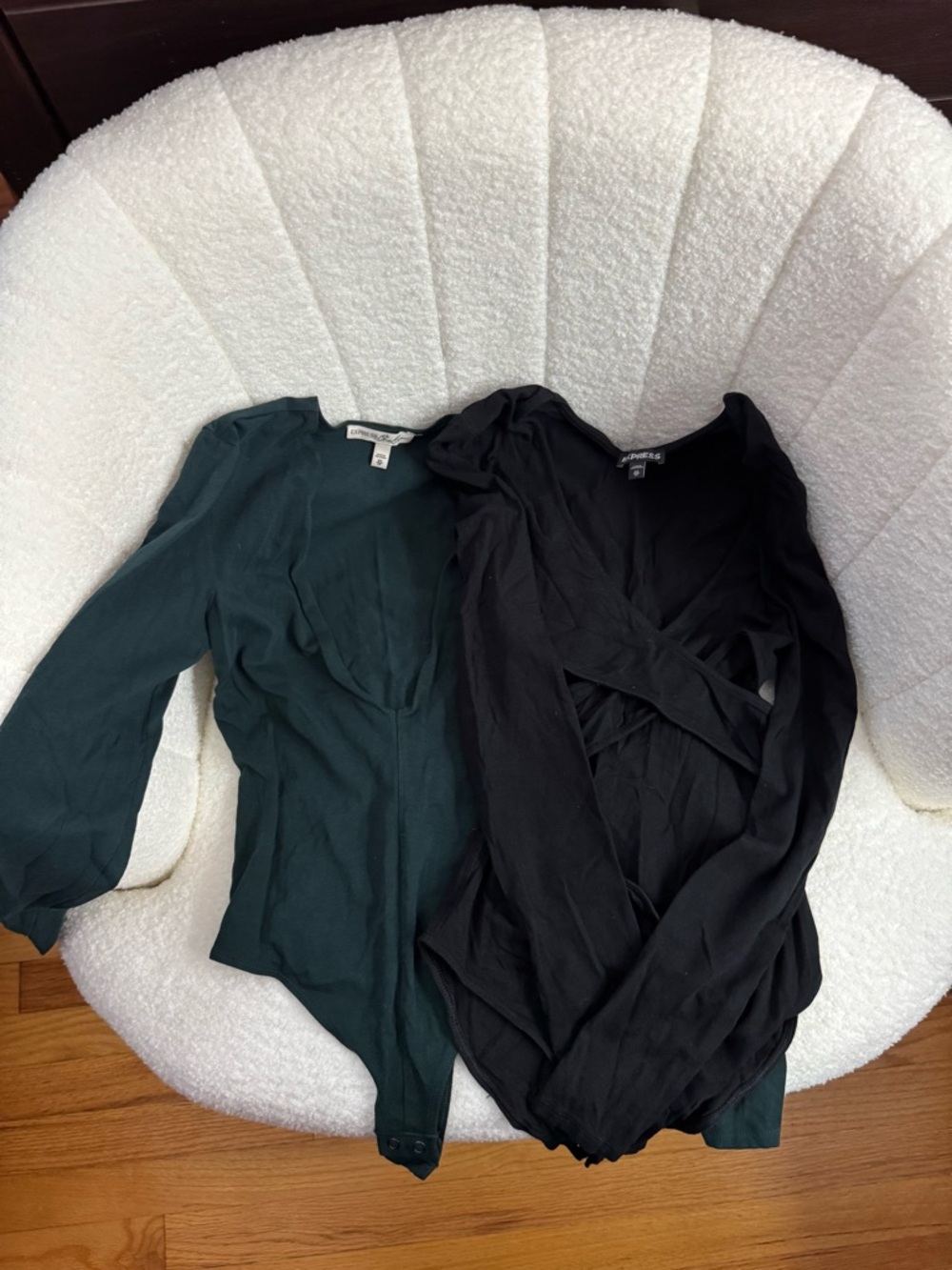 Express Long Sleeve Wrap Bodysuit & Deep V Bodysuit Bundle in Size XS